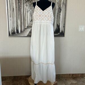 Ava & Viv Women's Embroidered Maxi V-Neck 100% Cotton Sundress - Size 2X